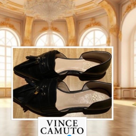 Vince Camuto Shoes - EUC Vince Camuto Black Leather Pointed Toe Slip-on with Tassels Size 9M